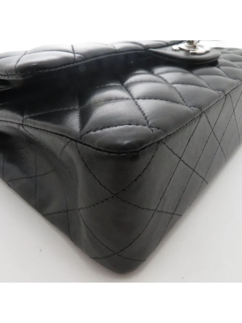Chanel Quilted Double Flap 25 Chain Shoulder Bag Black Silver Lambskin